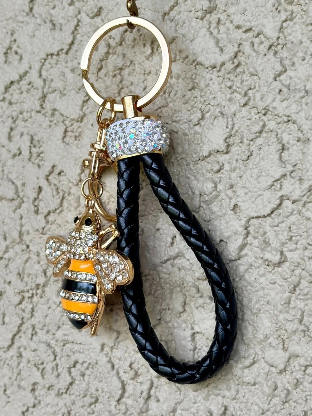 Bougie Gold Bee Keychain with Yellow & Black Enamel Stripes